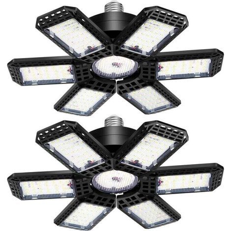 LED-Garagenleuchte, 2er-Pack, 45 W, 4500 lm, LED-Werkstattleuchte, LED-Deckenleuchte mit 6+1 verstellbaren Paneelen für Keller, Scheune, Lagerhalle, Dachboden, Garagenbeleuchtung, mit E26/E27-Fassung (1/5)