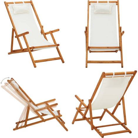 Chaise pliable de plage Bois d'eucalyptus solide et tissu Crème - Chaise De Plage - Chaise Pliante - Mobilier De Jardin - Chaise Extérieure - Chaise Inclinable - Home & Living (1/5)