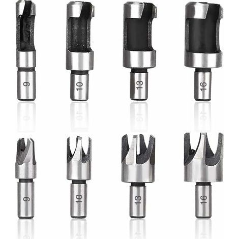 Pièces Fraise à Bouchonner Bois, Mèche à Bouchon Bois 6 mm/10 mm/13 mm/16 mm, Acier Carbone Bois Plug Perceuse pour le Travail du Bois, Forets à Bois à Griffe et Coniques (1/5)