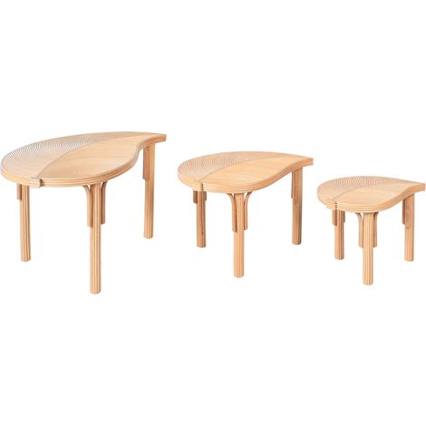 Set of 3 Coffee Tables PARALIA Rattan Natural (1/5)