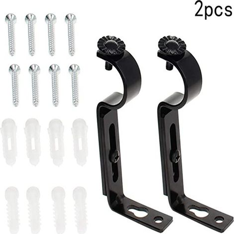 2-piece set of black telescopic curtain mounting brackets and accessories, Roman rod side mount brackets (1/5)