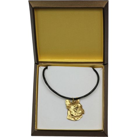 Bulldog francese I - collana con ciondolo per cani in confezione regalo, ciondolo placcato oro per un amante dei cani, gioiello di grande effetto di Art-Dog (1/5)