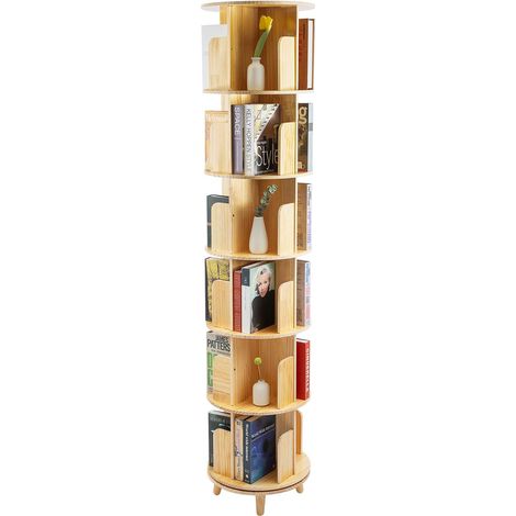 6 Tier Rotating Wooden Bookcase, 360 affichages,Organiseur Multifonction - Support de rangement rotatif pour balcons, chambres à coucher, 50 kg par étagère, Pieds surélevés, plateau tournant à billes. (1/5)