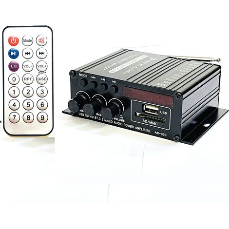 Mini AK370BT 5.0 Bluetooth Amplifier with USB Flash Drive, SD Card, FM Radio Telescopic Antenna, DC 12V Car and Home Amplifier -- Mini 370 + DC Connection Cable (1/3)
