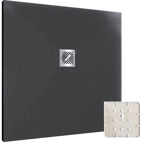 Mai & Mai Receveur de Douche Antidérapant Bac à Douche Gris Noir Mat en Résine Marbre Artificielle 90x90x3cm Carré Géo9 (1/5)