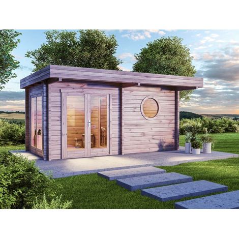 FinnTherm Saunahaus Enns-70 Gartensauna 3 Sitzbänke aus Holz, Sauna mit 70 mm Wandstärke, Außensauna mit Montagematerial (1/5)