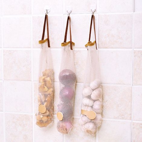 Sac de rangement suspendu en filet pour fruits et légumes (3 pièces) (1/5)