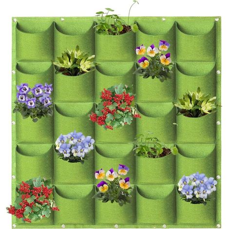 Sacs de plantation suspendus, 25 poches, sacs de plantation muraux verticaux, sacs de plantation pour le jardin, sacs de rangement pour plantes (1 m × 1 m, vert) (1/5)