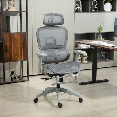 Bürostuhl ergonomisch verstellbar mit Fußstütze Grau OKMYHOME (1/4)