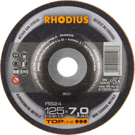 Disque à meuler métaux non ferreux 125 x 7.0 x 22.23 mm - RHODIUS RS24