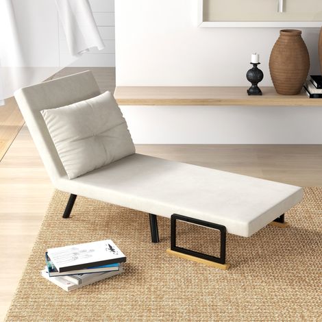 Poltrona reclinabile dal design scandinavo, ideale come poltrona relax o poltrona da lettura. Include cuscino con bottoni decorativi, colore bianco crema.