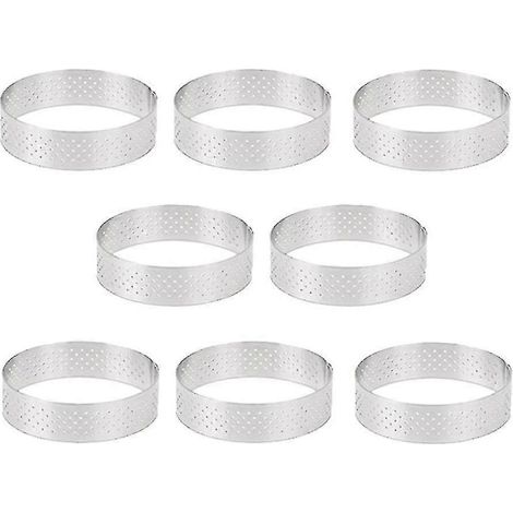 8 moules à tartelettes de 8 cm en acier inoxydable pour desserts français, mousses, tartes aux fruits, quiches et gâteaux. (1/5)