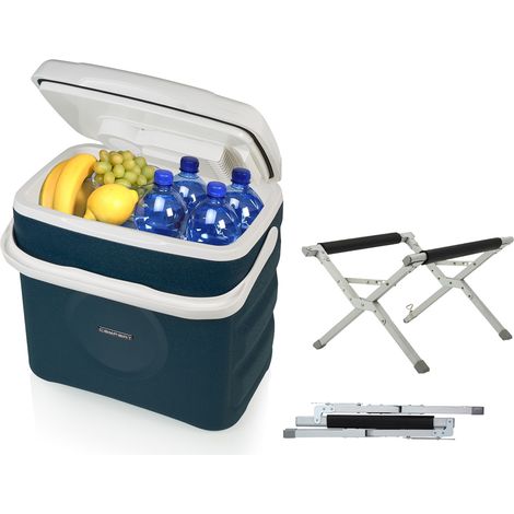 Thermoelektrische 30Ltr. Kühlbox blau mit Klappständer 12/230 Volt, USB Anschluß