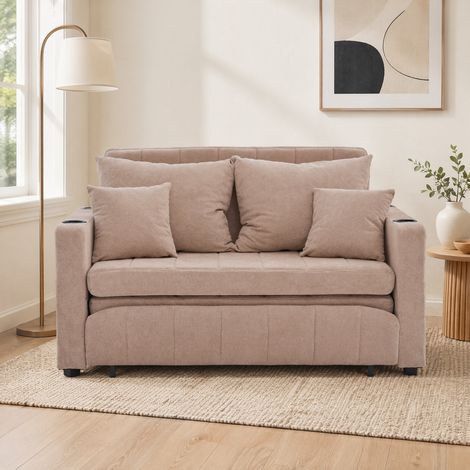 Divano letto 2 posti 139x73x83 cm in tessuto ciniglia kaki, salvaspazio per soggiorno FloraGrace (1/5)