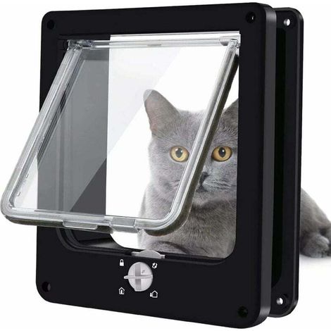 Portes pour chats, chatière magnétique à verrouillage rotatif à 4 voies pour chats, chatons et chatons, version améliorée M noir, 19 5.5 22)