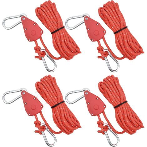 Reflektierendes Zeltseil mit verstellbarer Ratschenmechanik, geeignet für Camping, Sonnenschirm und Markise, 4 Stück, 4 mm x 4 m, rot (1/4)