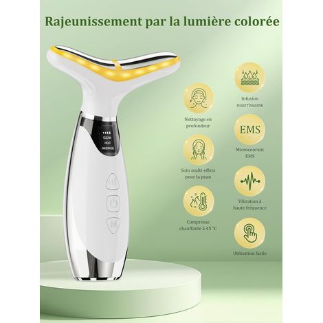 Massaggiatore viso antirughe: massaggiatore viso Gua Sha con 3 modalità, EMS, 7 colori, 45°C, dispositivo elettrico per la scultura e il lifting del viso per il doppio mento, rassodamento, rassodament (1/4)