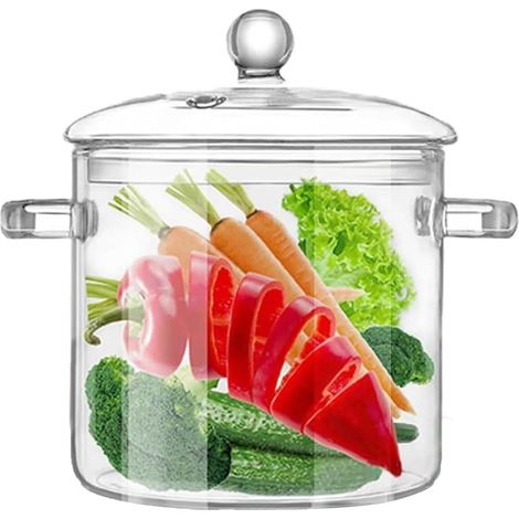 Klarglas-Simmertopf mit Deckel zum Kochen, Potpourri-Kochgeschirr, Stielkasserolle, 1.6 l, große Töpfe für Herdplatte, große sichere Borosilikatpfannen
