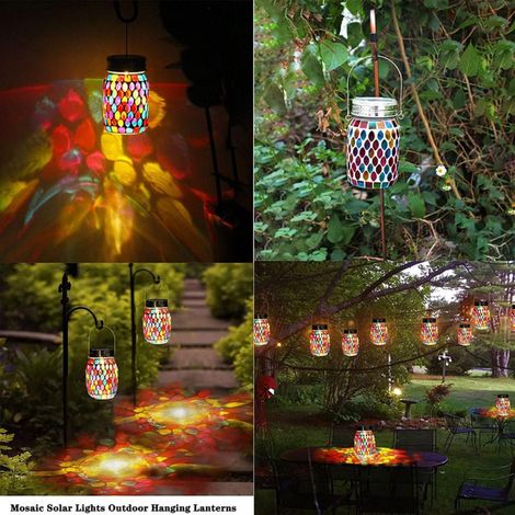 Viele blaue Solar-Mosaiklichter aus Einmachgläsern, wasserdichte Glas-Hängeleuchten für den Außenbereich, Garten- und Terrassendekoration, LED-Nachtlicht-Spotlights. (1/5)