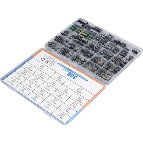 Kit 300 pièces 23 valeurs condensateurs électrolytiques aluminium radiaux 10-2200µF 10V 16V 25V 35V 50V boîte assortiment (1/5)
