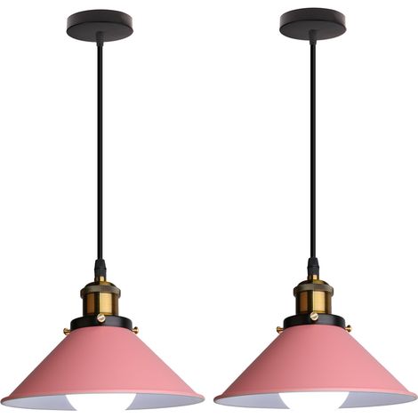 2x Retro Pendelleuchte, 22cm Hängelampe Vintage Industrial Style Metall Deckenleuchte E27 für Esszimmer Küche Restaurant Cafét Bars - Rosa
