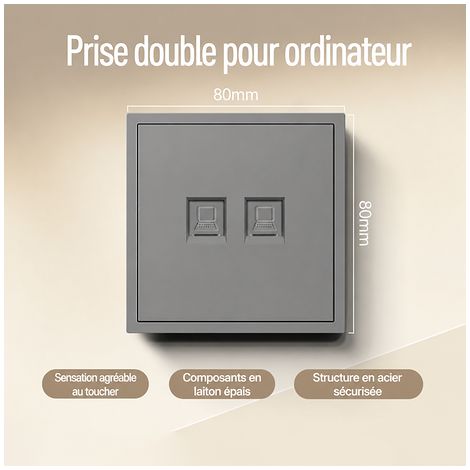 Double prise réseau RJ45 Cat5 murale 80x80mm, 1 Pièce (1/5)