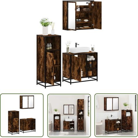 vidaXL Ensemble de meubles de salle de bain 3 pcs Chêne fumé (1/5)