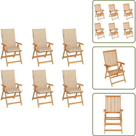 Chaises de jardin lot de 6 avec coussins beige Bois teck massif - Chaise De Jardin - Mobilier De Jardin - Chaise En Bois - Fauteuil De Jardin - Teck (1/5)