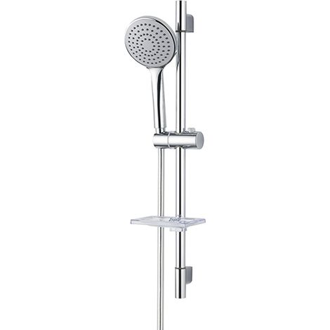 Edouard Rousseau – Combi-Barre de Douche RAQUETTE Chromée 65 cm – Douchette 1 Jet Pluie – Réducteur de Débit – Flexible 1,75 m