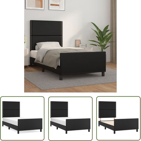 The Living Store Cadre de lit sans matelas noir 90x200 cm similicuir - Cadre De Lit - Lit Double - Lit Avec Têted'appui - Literie - Meubles De Chambre (1/5)