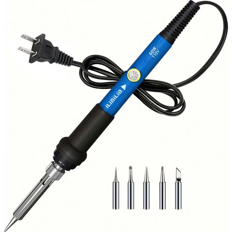 Kit de fer à souder : 60W, 110V, température réglable de 200 à 450 °C, avec 5 pointes remplaçables, prise US (1/4)