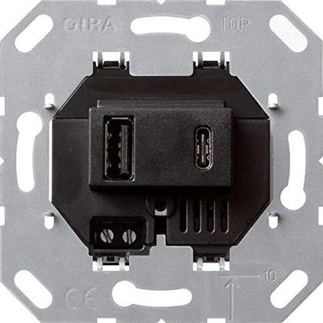Gira Alimentation USB 2f Type A/C Insert Noir [236900], 2369 00