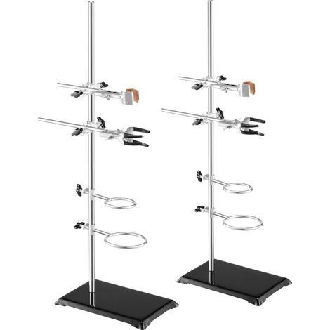 Support de Laboratoire, 2 Ensembles de Supports de Cornue de Laboratoire, en Acier, Tige de 60 cm et Base en Fonte de 21x13,5 cm, avec Pinces pour Flacons, Burettes et Pinces Croisées Médecine (1/5)