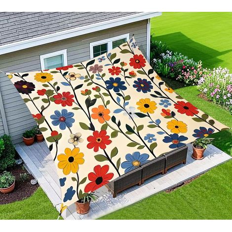 Motif floral Voile d'ombrage – Anti-UV – Installation facile avec cordes – Pour terrasses et jardins, 1.5 x 1.5 m (1/4)