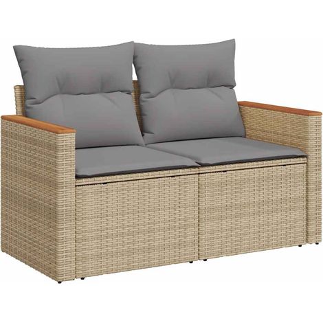 Maison Exclusive - Gartensofa mit Kissen 2-Sitzer Beige Poly Ratt