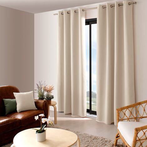 Homemaison – Rideau occultant 140 x 240 cm – 100% polyester 210 g/m² – 8 oeillets métal chromé – Coloris ivoire, occultation 95% (1/3)