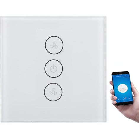 (blanche)Interrupteur de Ventilateur Intelligent Commande Vocale WiFi Éclairage Télécommande (1/5)