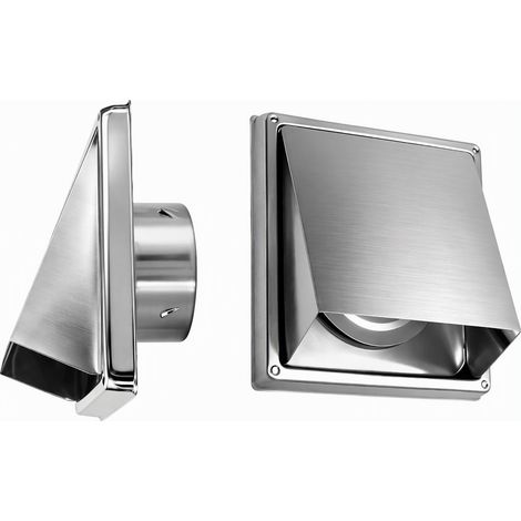 Grille d'aération murale en acier inoxydable 125 mm (5 pouces) avec clapet anti-retour, couleur argentée sans moustiquaire pour VMC et sèche-linge (1/5)