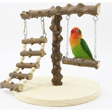 Parrot Stand - Wooden Bird Playground with Ladder Swing Bird Cage Accessory Gymnastics Toys Perch for Small to Medium Birds (1/5)