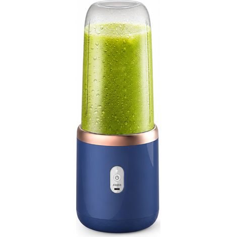 Blender Portable Rechargeable Bleu pour Smoothies et Jus, 6 Lames, 2 Gobelets avec Couvercle (1/5)