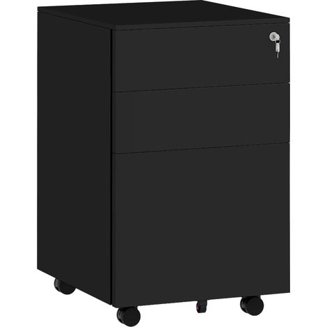 Classeur de bureau mobile avec 3 tiroirs verrouillables, roulettes avec freins, 37 x 43,5 x 60 cm, acier noir (1/5)