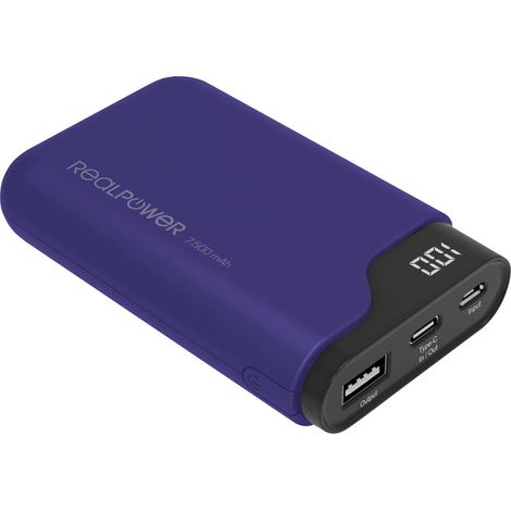 RealPower PB-7500C Powerbank 7500 mAh  Li-Ion USB, USB-C® Navy-Blau (1/5)