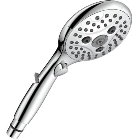 Cabezal de ducha con botón de parada, caudal de 7,3 litros/minuto, 6 modos de pulverización, botón de encendido/apagado, cromado. (1/5)