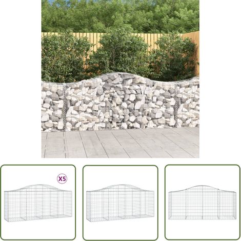 The Living Store Paniers à gabions arqués 5 pcs 200x50x80/100 cm Fer galvanisé - Panier De Gabion - Gabion - Murs De Gabion - Décoration Jardin - Clôture Jardin (1/5)