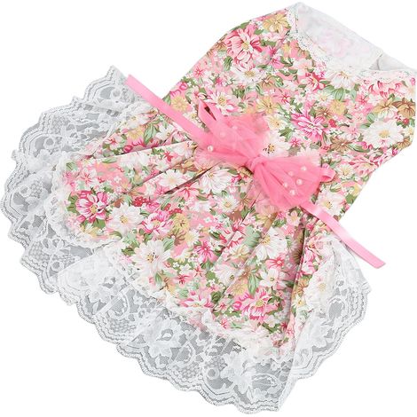 Robe pour chien douce, respirante, mignonne et élégante, à fleurs, avec nœud papillon, rose, taille S, idéale pour le quotidien, les mariages, les anniversaires et les fêtes. (1/5)