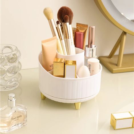 Organisateur cosmétique/de bureau rotatif à 360° (Or et Blanc) (1/4)