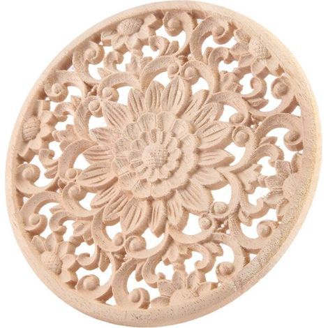 Appliques Bois Sculptées Fleurs Décoratives Moulures Meuble Armoire Décalque 15x15x0.8cm Non Peintes (1/4)