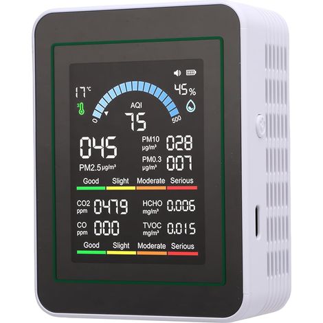 HCHO 10-in-1 Portable Temperature and Humidity Meter with Color Display for Home, Office and Vehicle (MT13 White) (1/5)