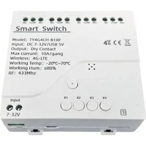 Interrupteur Intelligent Tuya 4G LTE, Relais RF 433 MHz, GSM, Application de Contrôle Sans Fil, 4G, 4 Canaux, Contrôleur Amovible, 7-32 V (1/5)