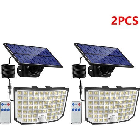 2 Pcs lampe Solaire Exterieur, 256 LED 3 modes, Câble de 5M ,Lampe Solaire Exterieur Detecteur De Mouvement étanche Eclairage Exterieur Solaire 180° Pour Jardin,Garage,Patio avec Télécommande (1/5)
